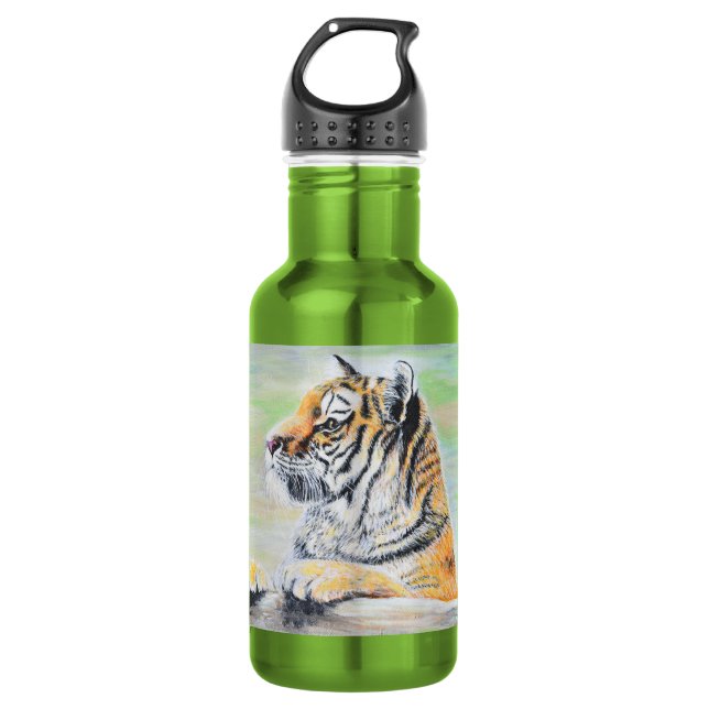 Curious Tiger Painting 532 Ml Water Bottle (Front)