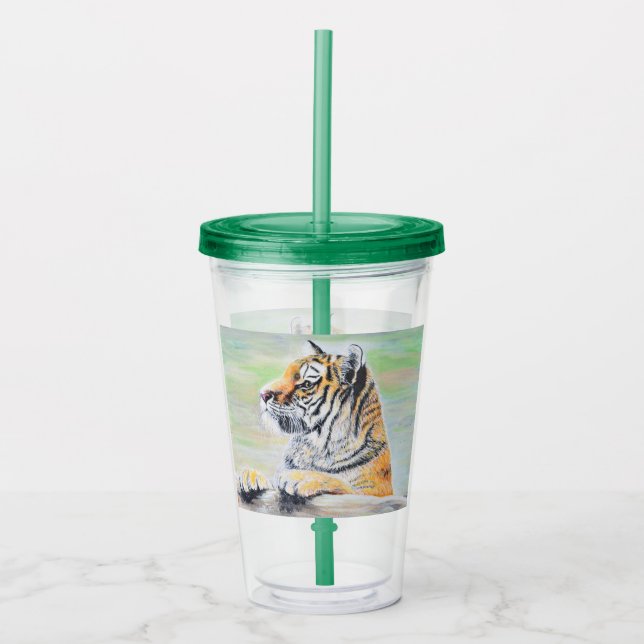 Curious Tiger Painting Acrylic Tumbler (Front)