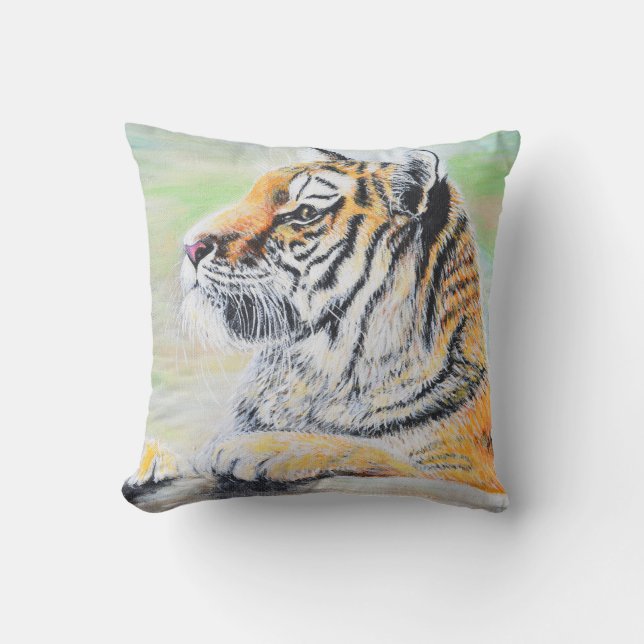 Curious Tiger Painting Cushion (Front)