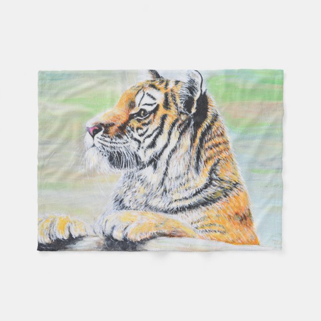 Curious Tiger Painting Fleece Blanket (Front (Horizontal))