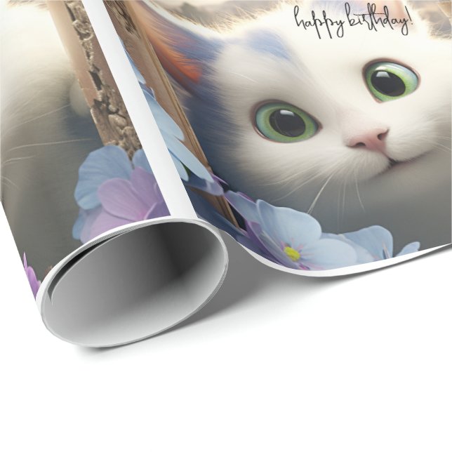 Curious White Cat Wrapping Paper (Roll Corner)