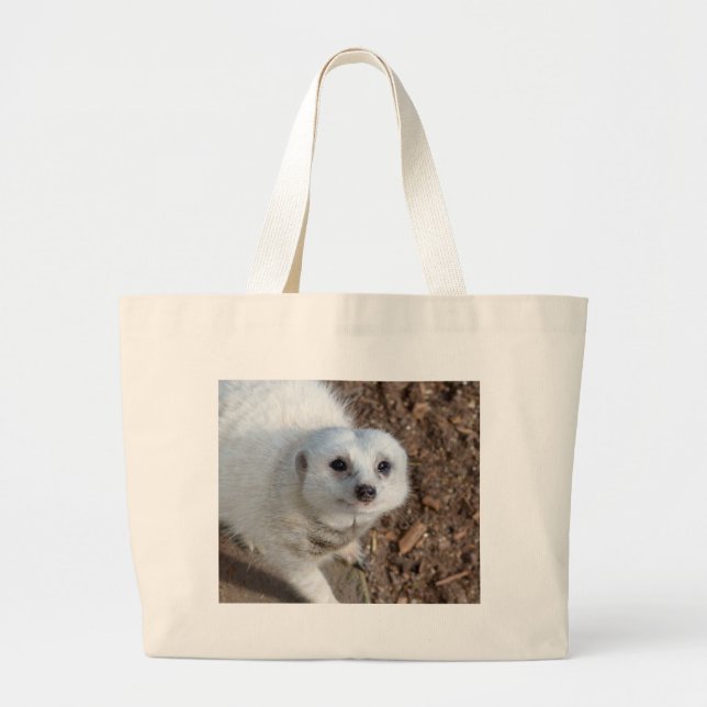 Curious White Meerkat, Large Tote Bag (Front)