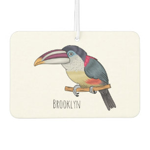 Curl crested aracari bird cartoon illustration car air freshener
