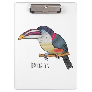Curl crested aracari bird cartoon illustration clipboard