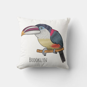 Curl crested aracari bird cartoon illustration cushion