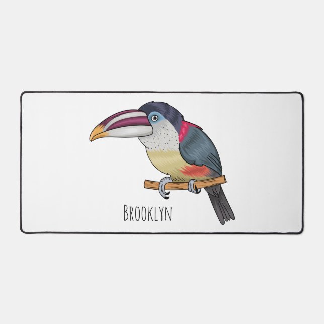 Curl crested aracari bird cartoon illustration  desk mat (Front)