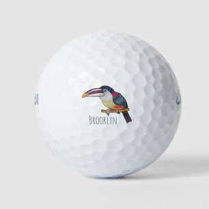 Curl crested aracari bird cartoon illustration golf balls