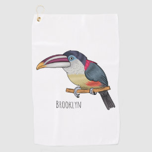 Curl crested aracari bird cartoon illustration golf towel