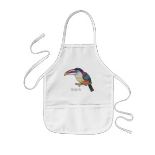 Curl crested aracari bird cartoon illustration kids apron