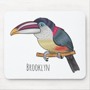 Curl crested aracari bird cartoon illustration mouse mat