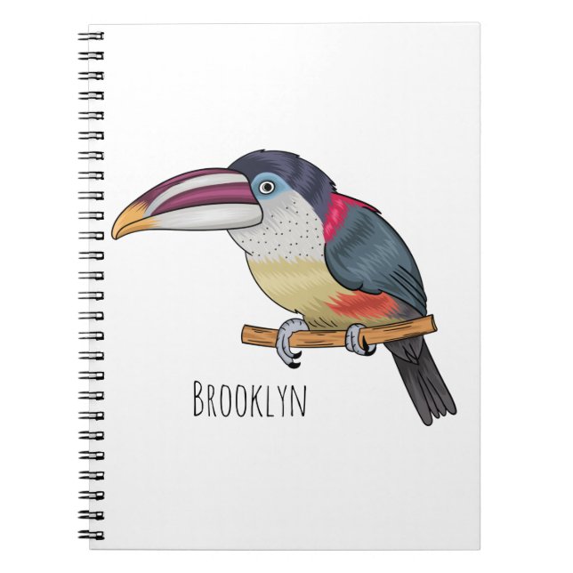 Curl crested aracari bird cartoon illustration  notebook (Front)