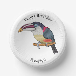 Curl crested aracari bird cartoon illustration  paper plate