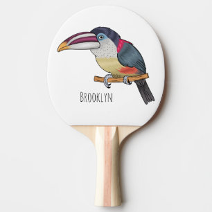 Curl crested aracari bird cartoon illustration ping pong paddle