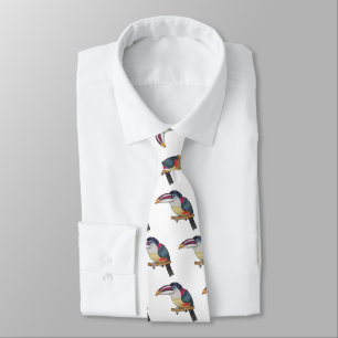 Curl crested aracari bird cartoon illustration tie