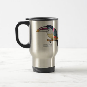Curl crested aracari bird cartoon illustration  travel mug