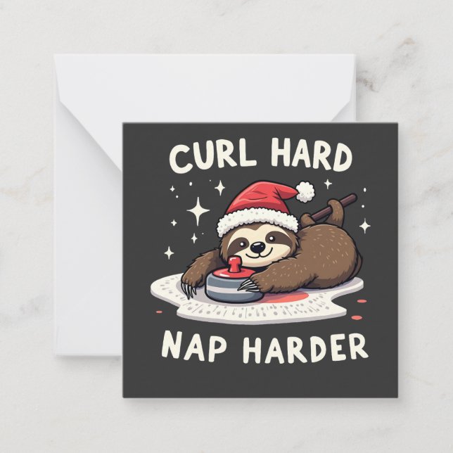 Curl Hard Nap Harder Curling Sport Sloth Xmas  Card (Front)