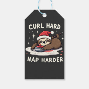 Curl Hard Nap Harder Curling Sport Sloth Xmas Gift Tags