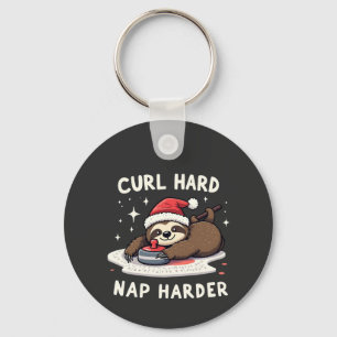 Curl Hard Nap Harder Curling Sport Sloth Xmas Key Ring