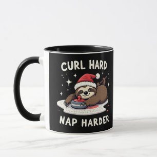 Curl Hard Nap Harder Curling Sport Sloth Xmas Mug