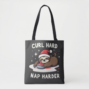 Curl Hard Nap Harder Curling Sport Sloth Xmas  Tote Bag