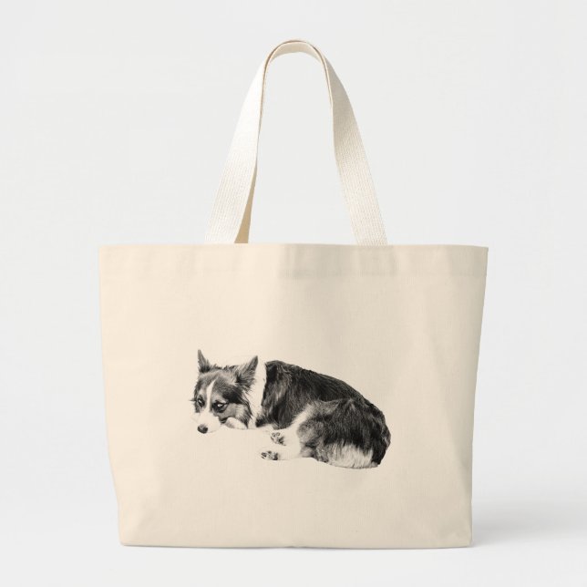 Curled Corgi, Easy Carry Large Tote Bag (Front)
