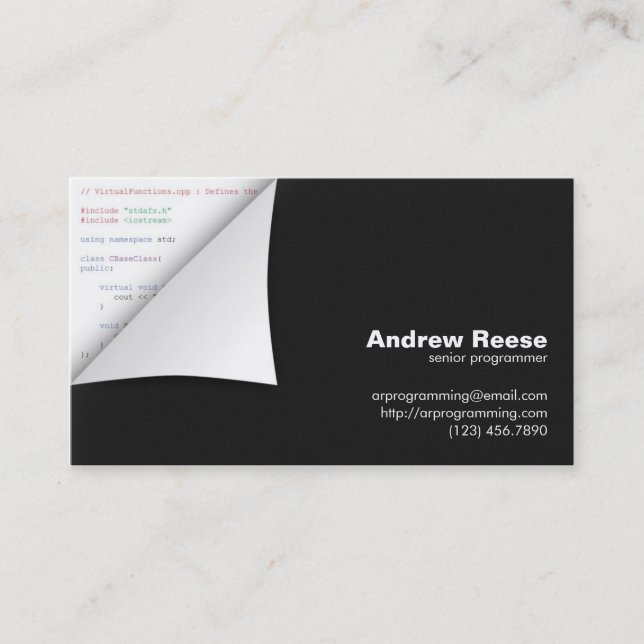 Curled Corner with Program Coding - C++ Business Card (Front)