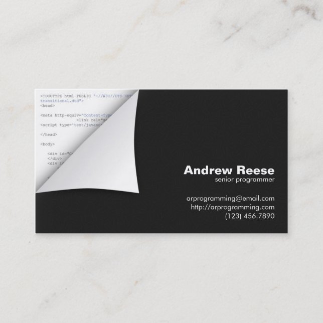 Curled Corner with Program Coding - HTML Business Card (Front)