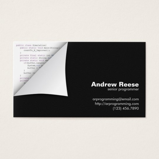 Curled Corner with Program Coding - Java Business Card