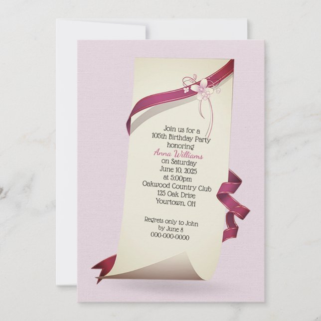 Curled Paper 105th Birthday invite (Front)