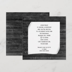 Curled Paper on Black Wood Invitation