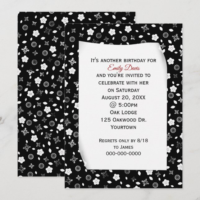 Curled Paper on Floral Print Birthday Party Invitation (Front/Back)
