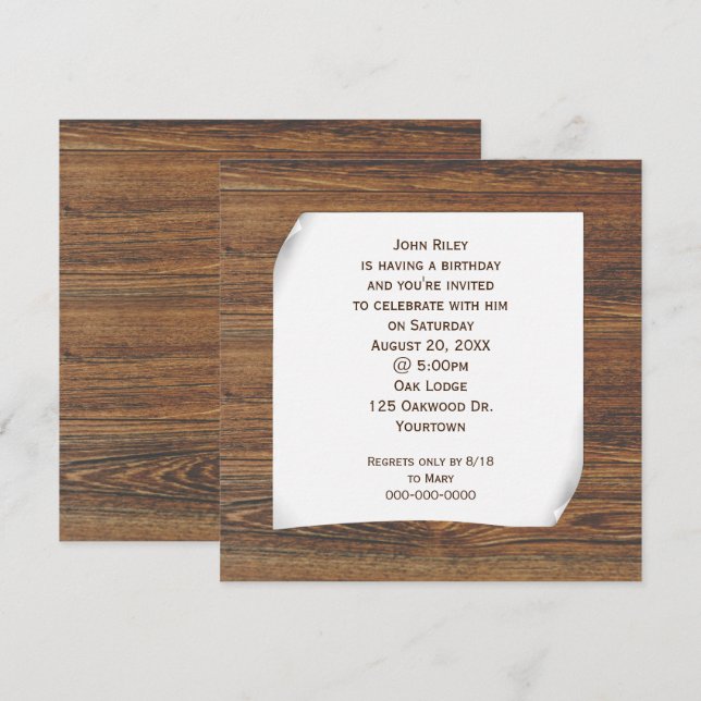 Curled Paper on Oak Wood Invitation (Front/Back)