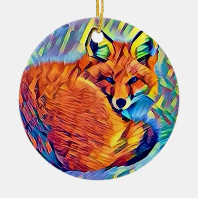 Curled up Fox Ceramic Tree Decoration (Front)