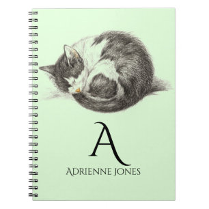 Curled Up Sleeping Cat Custom Name Notebook
