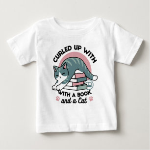 Curled Up with a Book and a Cat - Cosy Cat Reading Baby T-Shirt
