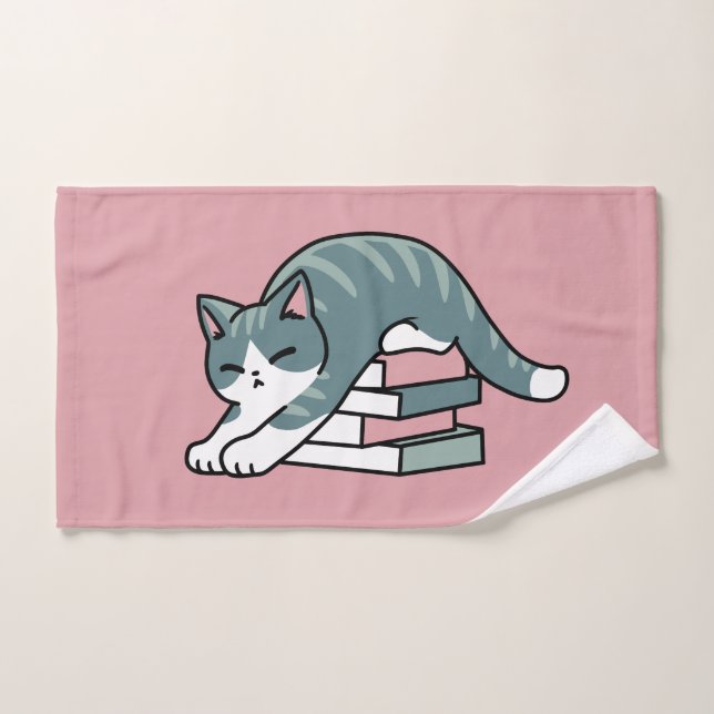 Curled Up with a Book and a Cat - Cosy Cat Reading Bath Towel Set (Hand Towel)