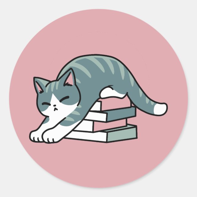 Curled Up with a Book and a Cat - Cosy Cat Reading Classic Round Sticker (Front)