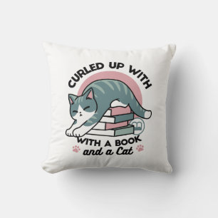 Curled Up with a Book and a Cat - Cosy Cat Reading Cushion