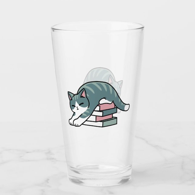 Curled Up with a Book and a Cat - Cosy Cat Reading Glass (Front)