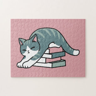 Curled Up with a Book and a Cat - Cosy Cat Reading Jigsaw Puzzle