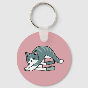 Curled Up with a Book and a Cat - Cosy Cat Reading Key Ring