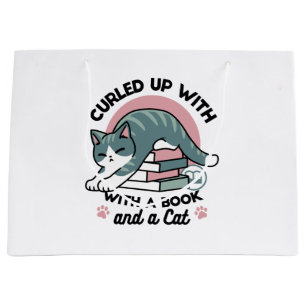 Curled Up with a Book and a Cat - Cosy Cat Reading Large Gift Bag