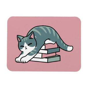 Curled Up with a Book and a Cat - Cosy Cat Reading Magnet