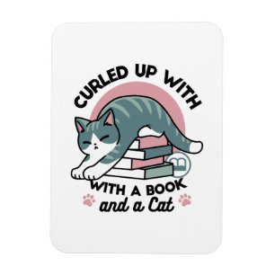 Curled Up with a Book and a Cat - Cosy Cat Reading Magnet