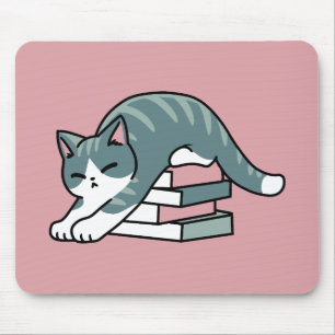 Curled Up with a Book and a Cat - Cosy Cat Reading Mouse Mat