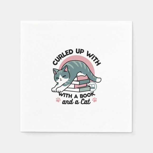 Curled Up with a Book and a Cat - Cosy Cat Reading Napkin (Front)