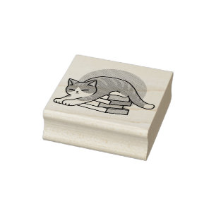 Curled Up with a Book and a Cat - Cosy Cat Reading Rubber Stamp