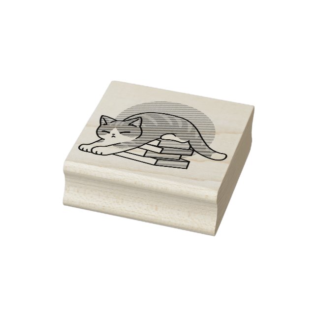 Curled Up with a Book and a Cat - Cosy Cat Reading Rubber Stamp (Stamp)