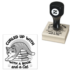 Curled Up with a Book and a Cat - Cosy Cat Reading Rubber Stamp