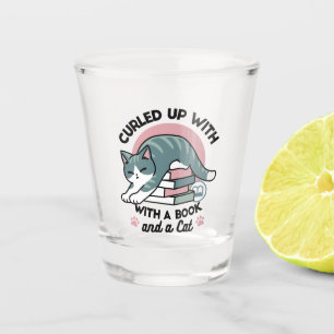 Curled Up with a Book and a Cat - Cosy Cat Reading Shot Glass